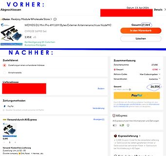 Warenkorb und Checkout-Seite eines Online-Shops
