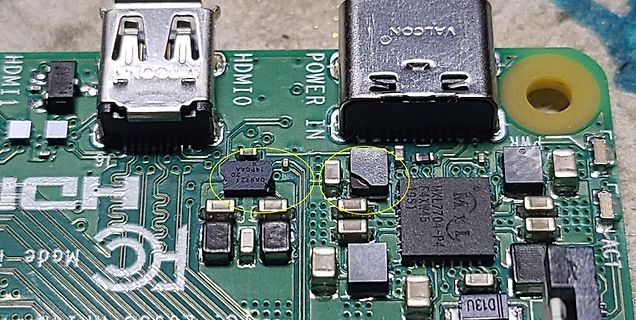 Nahaufnahme einer Leiterplatte mit HDMI und Power Anschlüssen