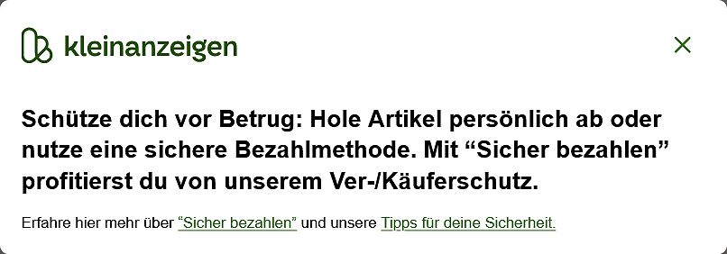 Warnhinweis vor Betrug auf Kleinanzeigen