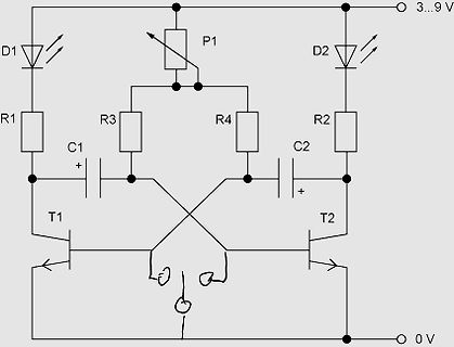 Schaltplan eines astabilen Multivibrators