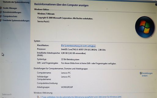 Windows 7 Systeminformationen auf Monitor