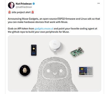 Twitter-Post über Muse Gadgets ESP32 Firmware und SDK