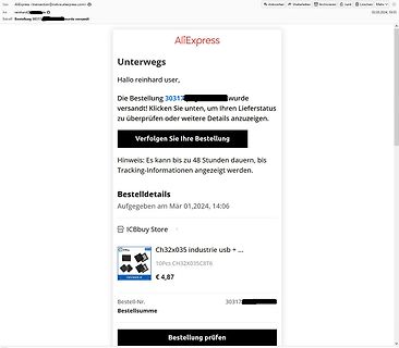 AliExpress Bestellbestätigung per E-Mail