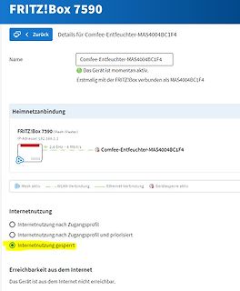 Benutzeroberfläche FRITZ!Box 7590 Heimnetzverbindung