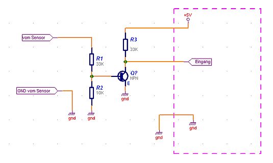 Schaltplan einer Transistor-Schaltung mit Sensor-Eingang