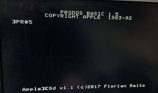 Abfotografierter Bildschirm mit PRODOS BASIC Text