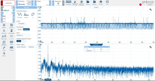 Oszilloskop und Spektrum-Analyse Software-Screenshot