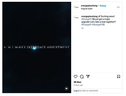 Instagram-Post über Orange Pi 3B Upgrade