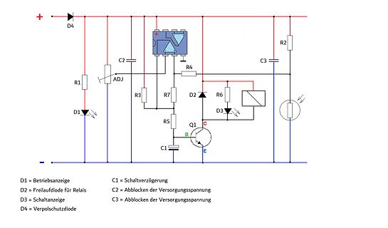 Schaltplan einer elektronischen Schaltung mit Relais