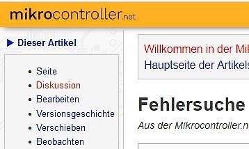 Ausschnitt der Website mikrocontroller.net