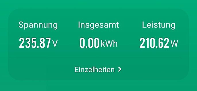 Anzeige von Spannung, Gesamtenergie und Leistung