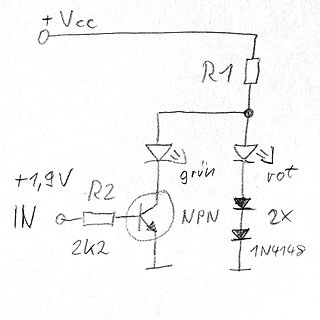 Handgezeichneter Schaltplan mit LED und NPN-Transistor