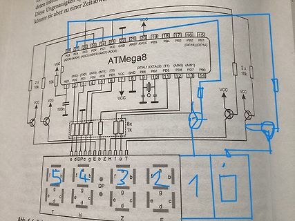 Schaltplan mit ATmega8 und 7-Segment-Anzeige