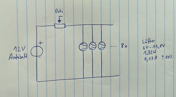 Handgezeichneter Schaltplan einer Lüfterbeschaltung