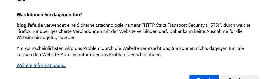 Fehlermeldung HSTS Website-Verbindung