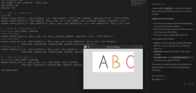 Python Code und Tkinter Fenster mit Buchstaben ABC