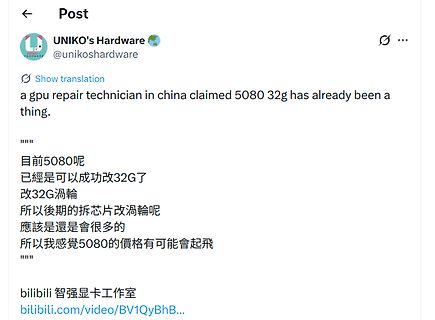 Social Media Post über GPU-Modifikation