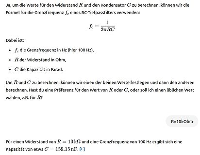 Text zur Berechnung der Grenzfrequenz eines RC-Tiefpassfilters