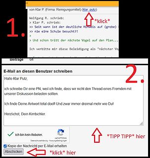 Screenshot eines Forenbeitrags und einer E-Mail-Maske