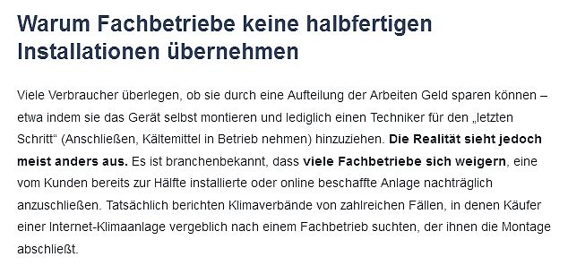 Text über Fachbetriebe und Installationen