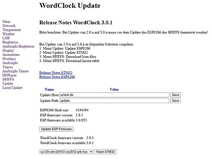 Software-Update-Interface für WordClock 3.0.1