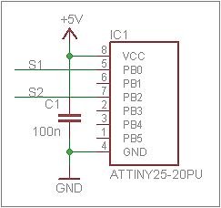 Schaltplan eines ATtiny25 Mikrocontrollers