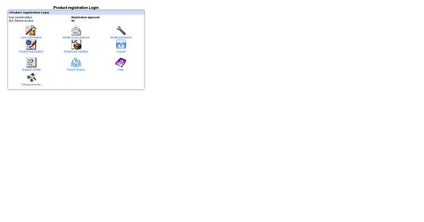 Screenshot einer Produktregistrierungs-Login-Seite