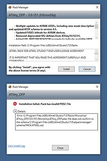 Fehlermeldung beim Atmel Pack Manager