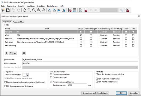 Eigenschaften eines Bibliotheksymbols in einer Software