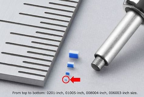 Vergleich verschiedener SMD-Bauteilgrößen mit Lineal