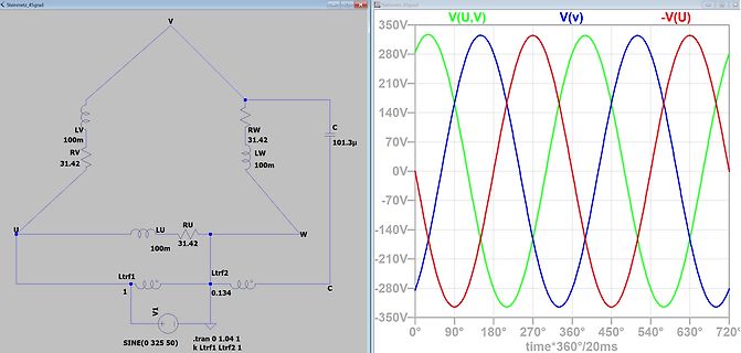 Schaltplan und Wellenform-Diagramm einer Simulation