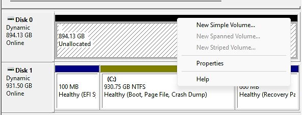 Windows Datenträgerverwaltung mit Kontextmenü