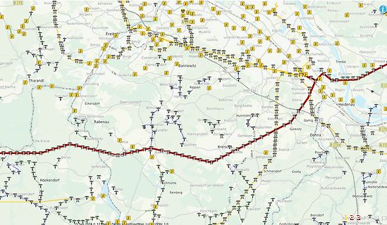 Landkarte mit Ortsnamen und Straßen