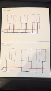 Handgezeichneter Vergleich Vorher-Nachher Schaltplan