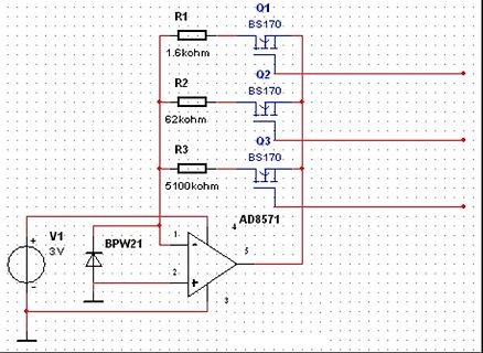 Schaltplan mit Operationsverstärker und MOSFETs