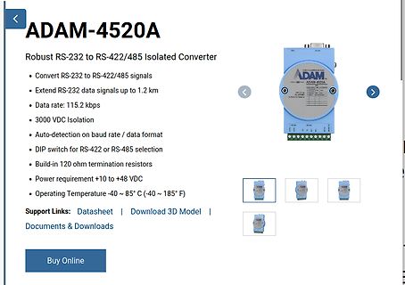 Produktseite eines RS-232 zu RS-422/485 Konverters