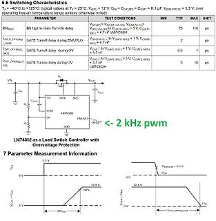 Datenblatt-Ausschnitt LM74502 mit Schaltplan und Zeitdiagrammen