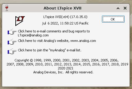 About LTspice XVII Dialogfenster