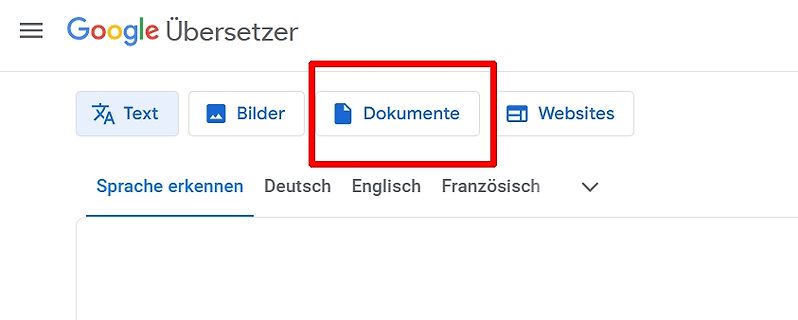 Google Übersetzer Benutzeroberfläche