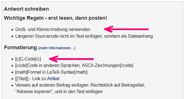 Regeln und Formatierungshinweise eines Forums