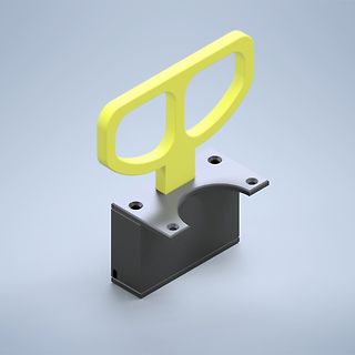3D-Modell eines gelben Griffs auf schwarzem Sockel