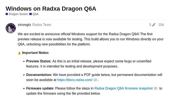 Ankündigung von Windows-Support für Radxa Dragon Q6A