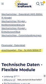 Website-Ausschnitt mit Dokumentenlinks und technischen Daten