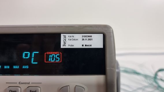 Display eines Messgeräts mit Temperaturanzeige
