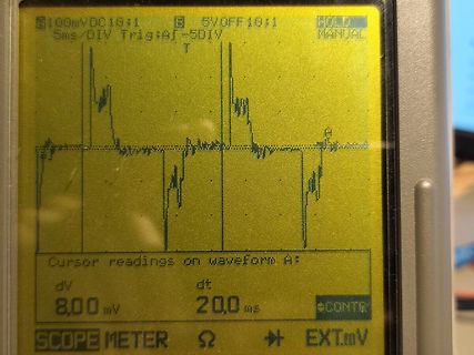 Abfotografiertes Display eines Scopemeters mit Wellenform