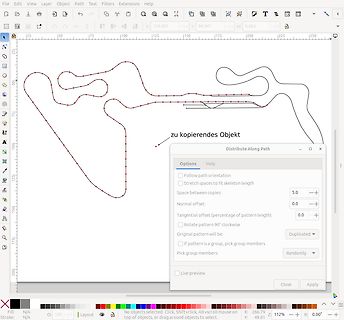 Screenshot eines Grafikprogramms mit Distribute Along Path Dialog