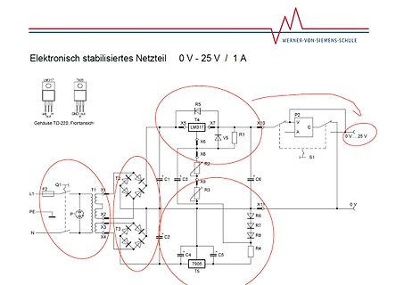 Schaltplan eines elektronisch stabilisierten Netzteils