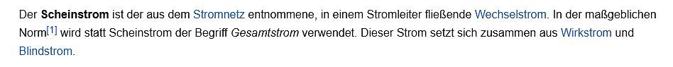 Textdefinition zu Scheinstrom und Gesamtstrom