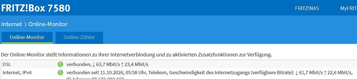 Screenshot der FRITZ!Box 7580 Online-Monitor Seite