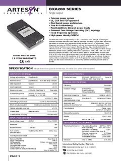 Datenblatt des Artesyn BXA200 Series Telekom-Power-Systems